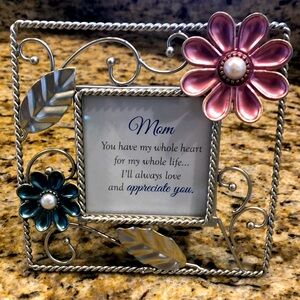 Pretty 6X6 Metal Floral Design Frame for “Mom”